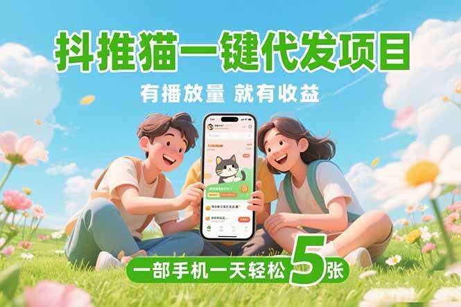(15476期)抖推猫一键代发项目,0粉丝 不用实名 有播放量就有收益,一部手机一天五张-777网创网