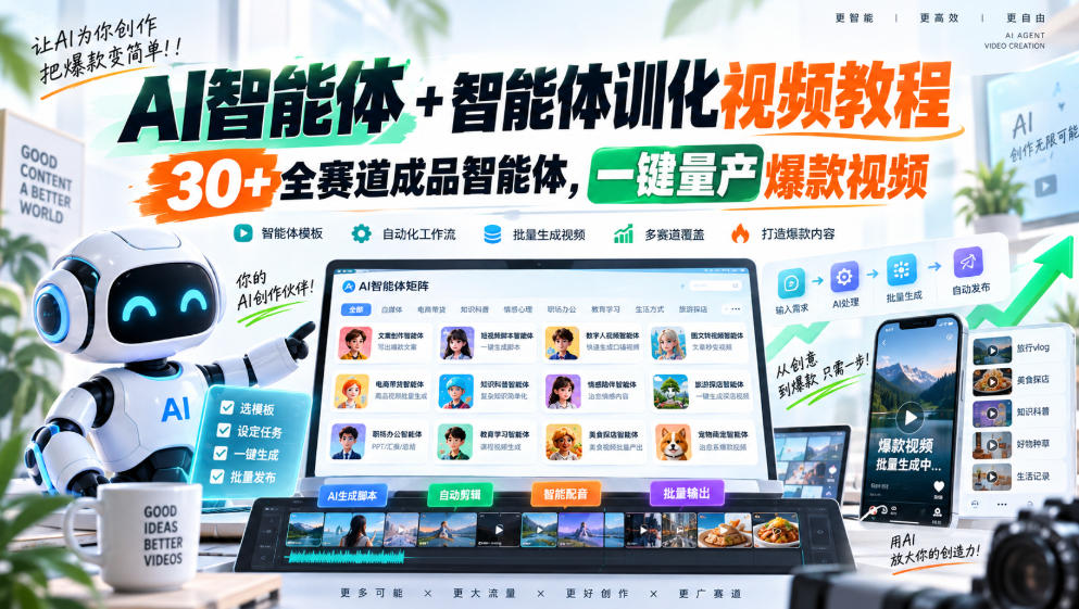 【无水印】AI智能体+智能体训化视频教程，30+全赛道成品智能体，一键量产爆款视频【更新】-777网创网