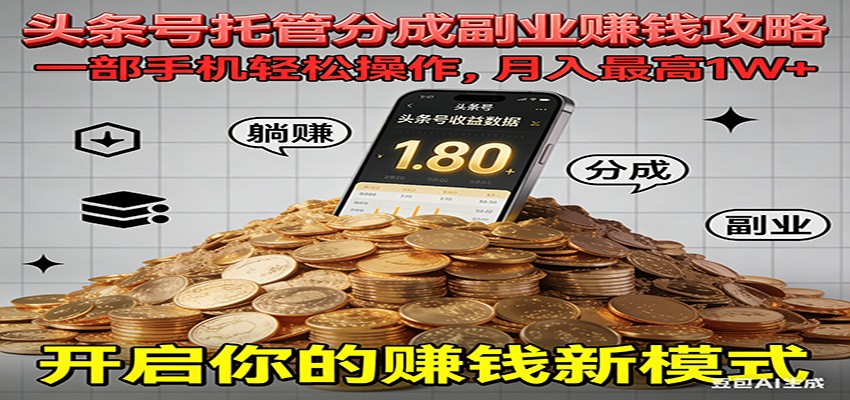 全程托管今日头条,一部手机就可以开干,最高躺赚1W+ 全程托管今日头条,一部手机就可以开干,最高躺赚1W+