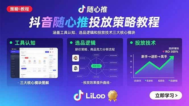(15828期)抖音随心推投放策略教程:涵盖工具认知、选品逻辑和投放技术三大核心模块-777网创网