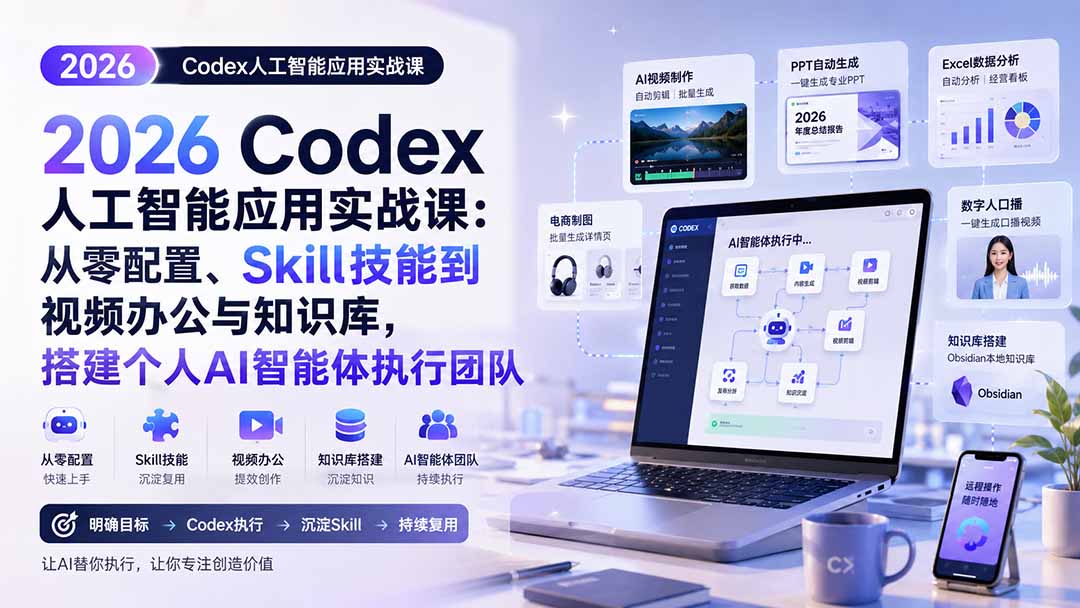 2026 Codex人工智能应用实战课:从零配置、Skill技能到视频办公与知识库,搭建个人AI智能体执行团队-777网创网