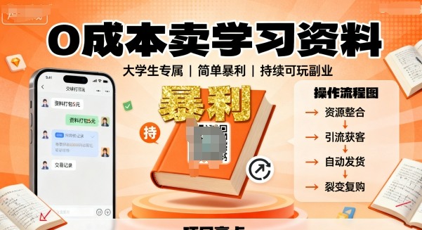 0成本卖学习资料,面向大学生,简单暴利,持续可玩-777网创网