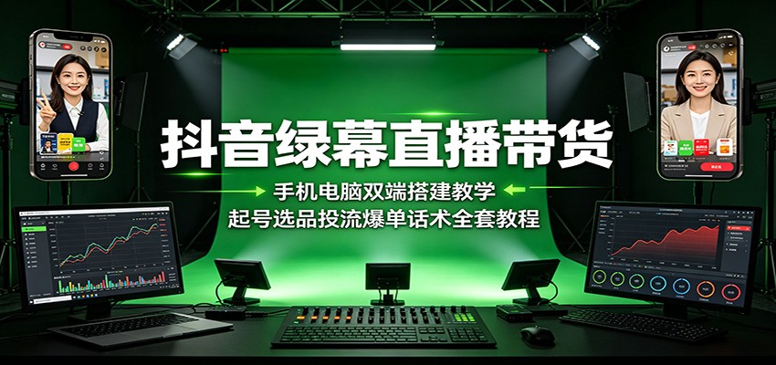 抖音绿幕直播带货：手机电脑双端搭建教学，起号选品投流爆单话术全套教程-777网创网
