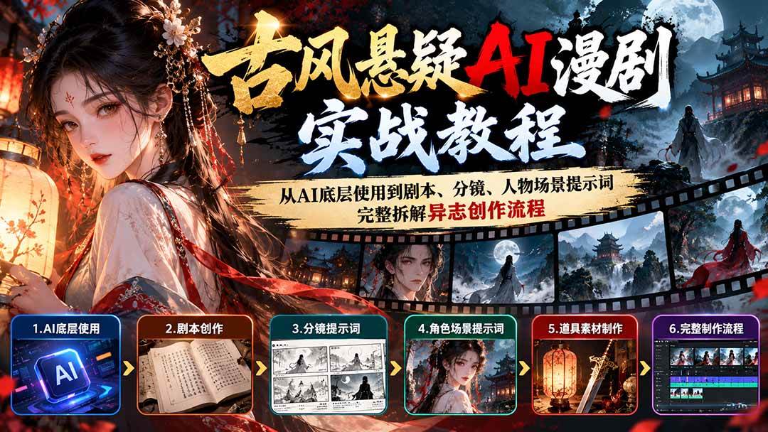 (20798期)古风悬疑AI漫剧实战教程:从AI底层使用到剧本、分镜、人物场景提示词,完整拆解异志创作流程-777网创网