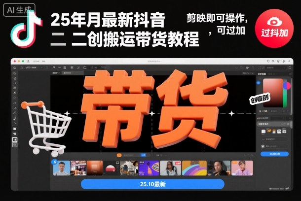 25年10月最新抖音二创搬运带货教程，剪映即可操作，可过抖加-777网创网