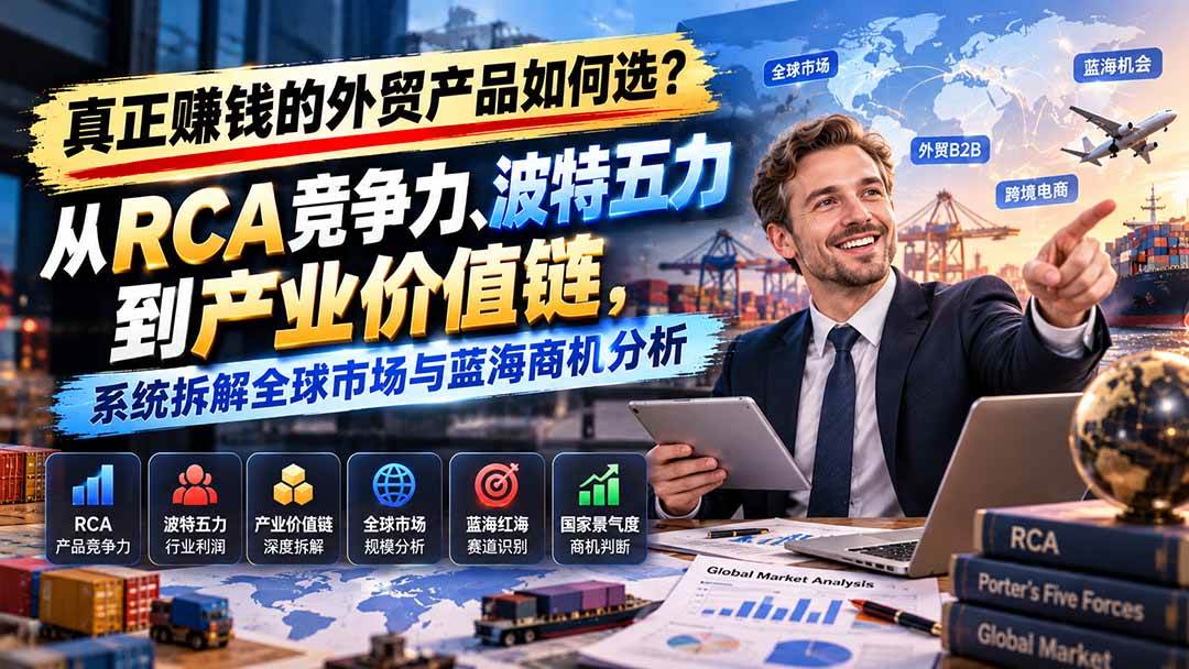 (20932期)真正赚钱的外贸B2B产品如何选?从RCA竞争力、波特五力到产业价值链,系统拆解全球市场与蓝海商机分析-777网创网