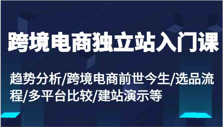 跨境电商独立站入门课:趋势分析/跨境电商前世今生/选品流程/多平台比较/建站演示等-777网创网