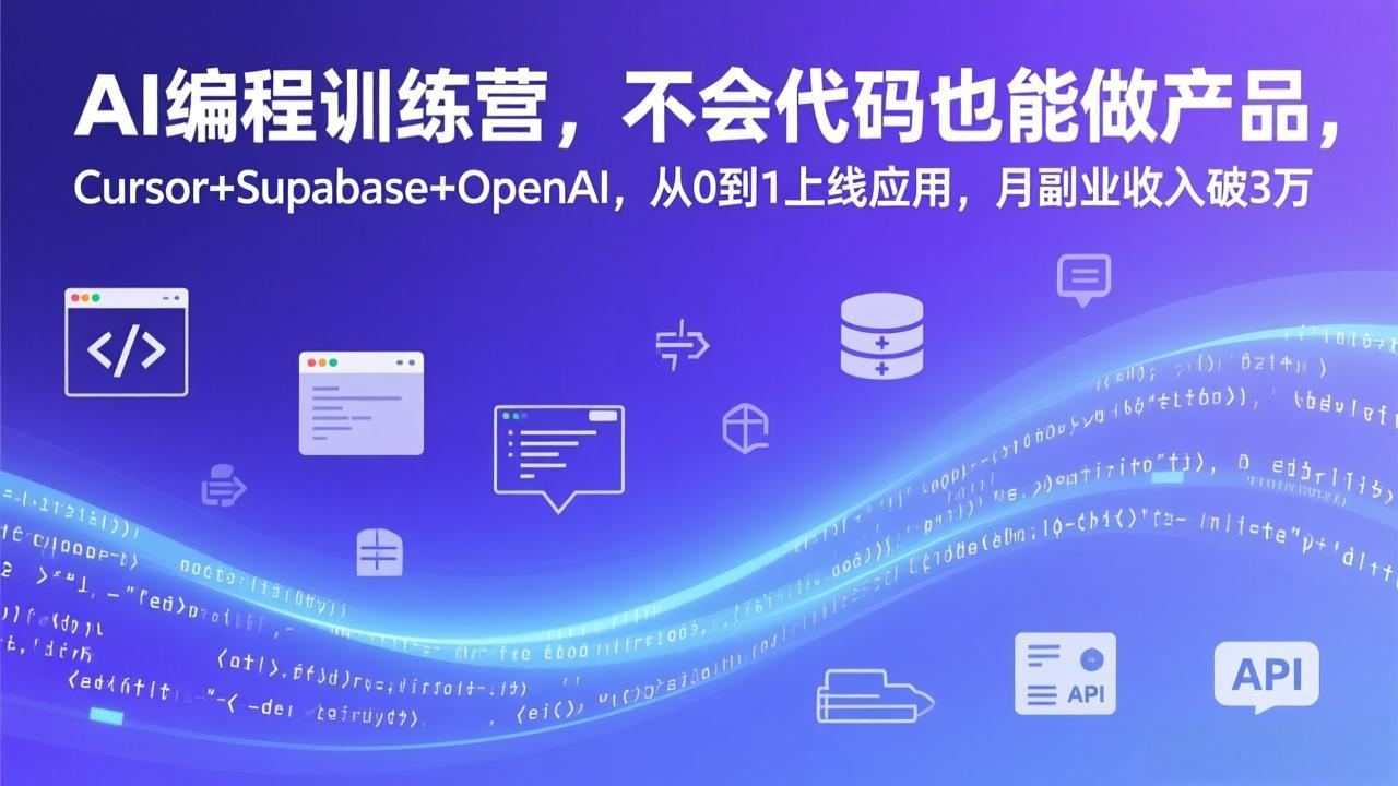 AI编程训练营，不会代码也能做产品，Cursor+Supabase+OpenAI，从0到1上线应用，月副业收入破3万-777网创网