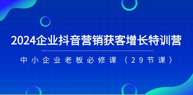 （11349期）2024企业抖音-营销获客增长特训营，中小企业老板必修课（29节课）-777网创网