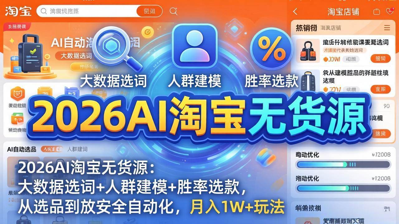(18110期)2026AI淘宝无货源-4月19更新:大数据选词+人群建模+胜率选款,从选品到放大全自动化,月入1W+-777网创网