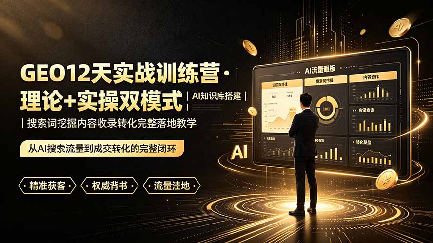 GEO12天实战训练营·理论+实操双模式|AI知识库搭建|搜索词挖掘内容收录转化完整落地教学-777网创网
