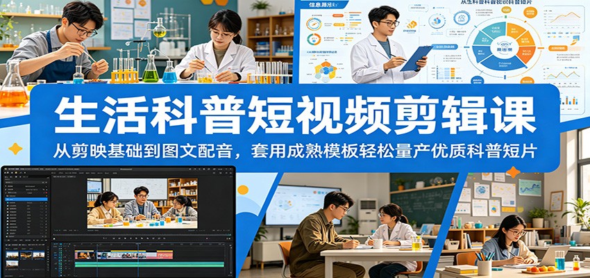 生活科普短视频剪辑课：从剪映基础到图文配音，套用成熟模板轻松量产优质科普短片-777网创网