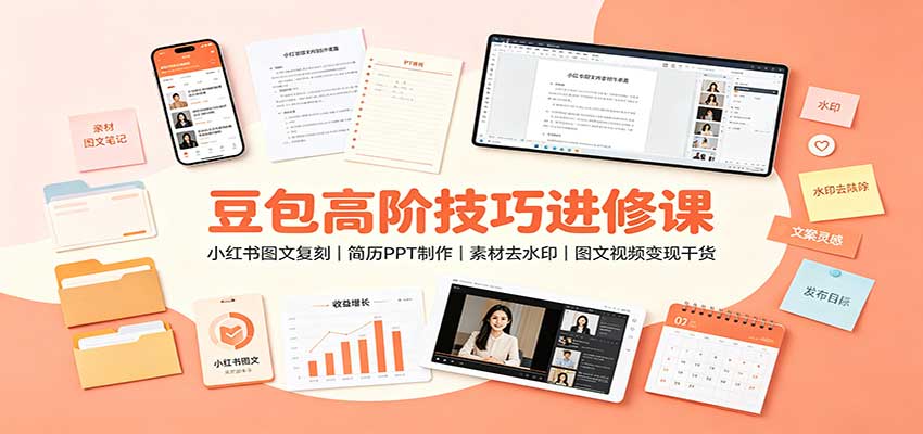豆包高阶技巧进修课：小红书图文复刻，简历PPT制作，素材去水印，图文视频变现干货-777网创网