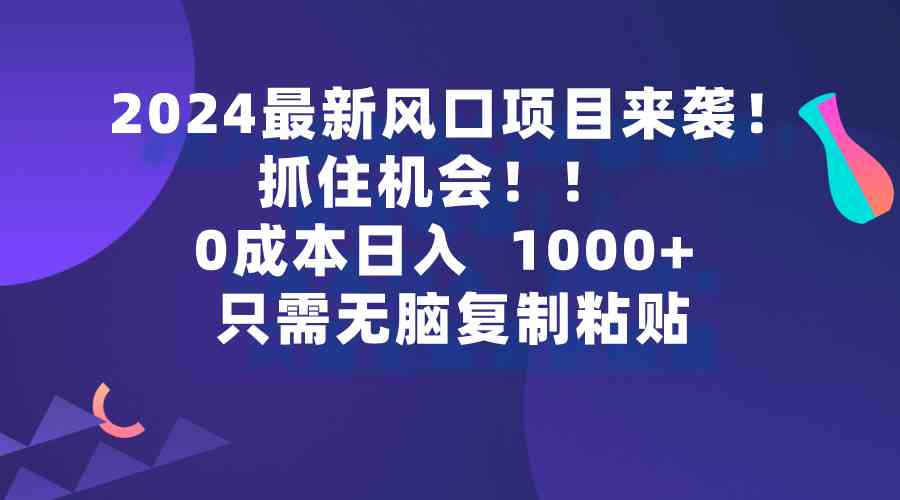 （9899期）2024最新风口项目来袭，抓住机会，0成本一部手机日入1000+，只需无脑复…-777网创网