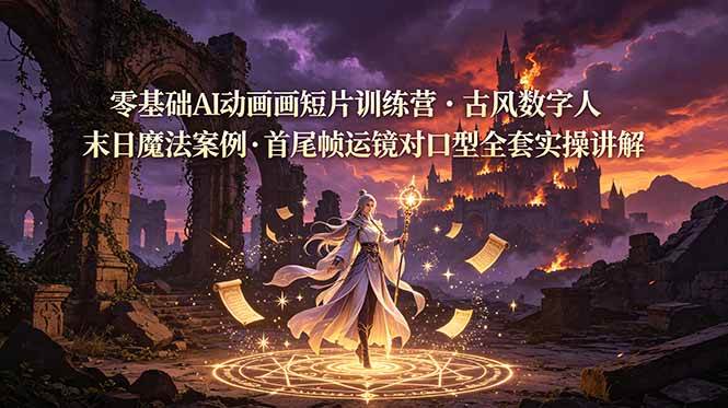（19078期）零基础AI动画短片训练营，古风数字人末日魔法案例，首尾帧运镜对口型全套实操讲解-777网创网