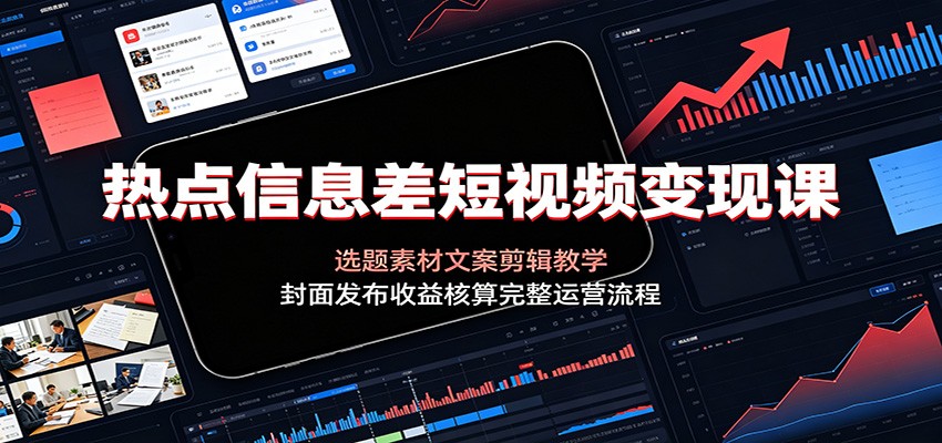 热点信息差短视频变现课：选题素材文案剪辑教学，封面发布收益核算完整运营流程-777网创网