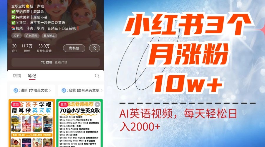 小红书三个月涨粉10W,AI英语视频0成本制作,每天轻松日入2000+-777网创网