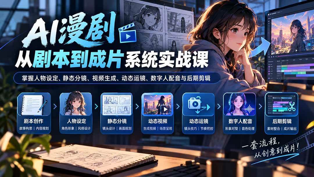 (20375期)AI漫剧从剧本到成片系统实战课:掌握人物设定、静态分镜、视频生成、动态运镜、数字人配音与后期剪辑-777网创网