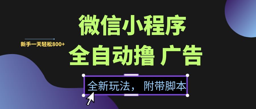 （15134期）微信小程序挂机撸广告，全新玩法，新手一天轻松800+【附带脚本】-777网创网