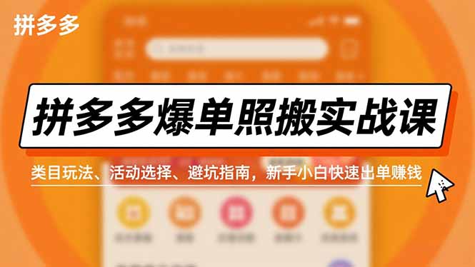 拼多多爆单照搬实战课,类目玩法、活动选择、避坑指南,新手小白快速出单赚钱-777网创网