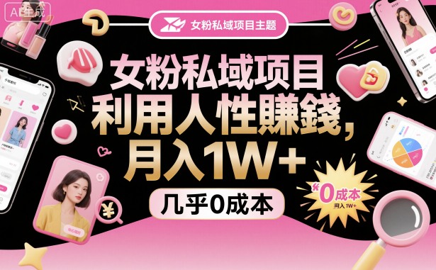 女粉私域项目,利用人性賺钱,月入1W+,几乎0成本