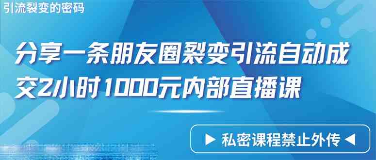 （9850期）仅靠分享一条朋友圈裂变引流自动成交2小时1000内部直播课程-777网创网