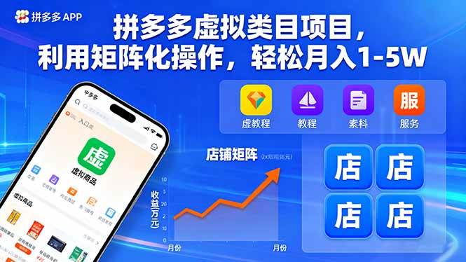 （16025期）拼多多虚拟类目项目，利用矩阵化操作，轻松月入1-5W-777网创网