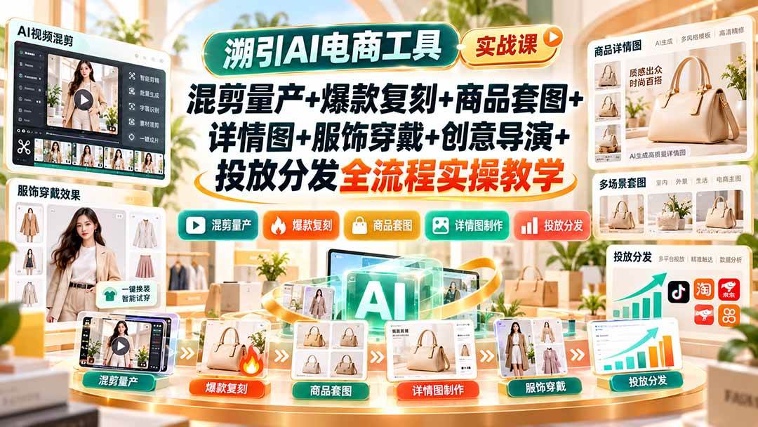 (20724期)溯引AI电商工具实战课:混剪量产+爆款复刻+商品套图+详情图+服饰穿戴+创意导演+投放分发全流程实操教学-777网创网