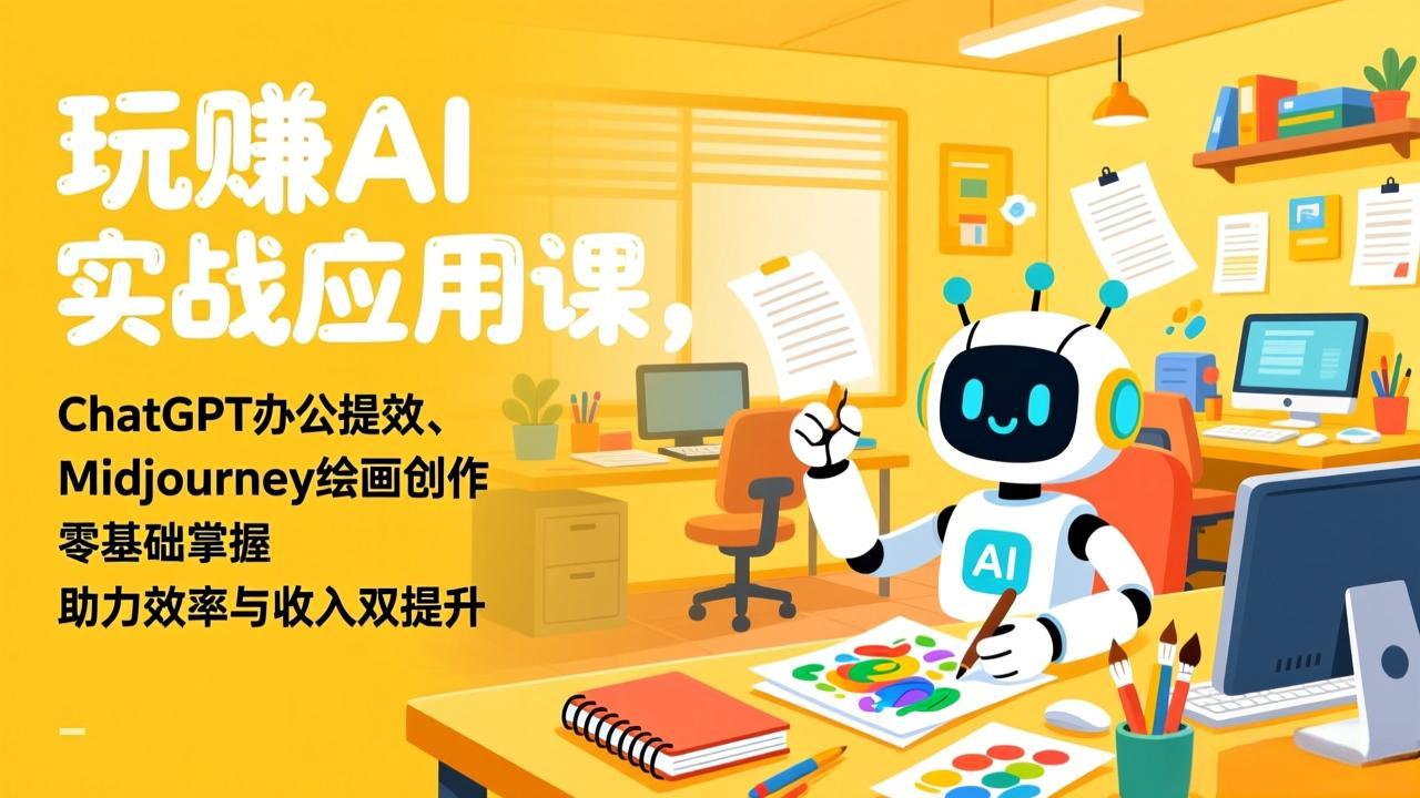 玩赚AI实战应用课，ChatGPT办公提效、Midjourney绘画创作，零基础掌握，助力效率与收入双提升-777网创网