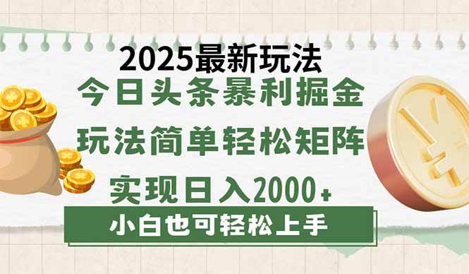 （14120期）今日头条2025最新玩法，思路简单，复制粘贴，轻松实现矩阵日入2000+-777网创网