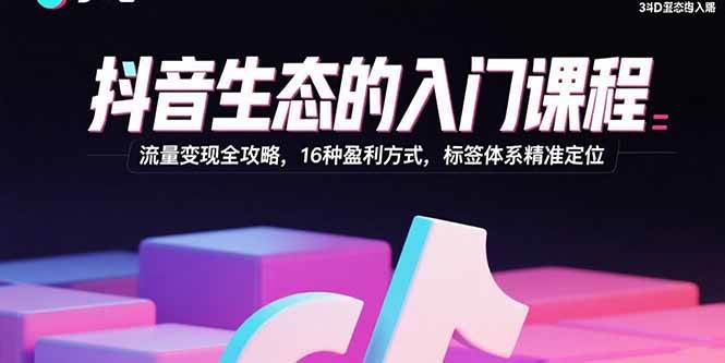 (15856期)抖音生态的入门课程:流量变现全攻略,16种盈利方式,标签体系精准定位-777网创网