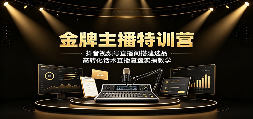 金牌主播特训营：抖音视频号直播间搭建选品，高转化话术直播复盘实操教学-777网创网