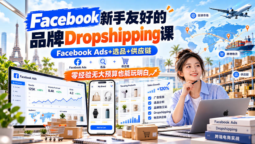 Facebook新手友好的品牌Dropshipping课，Facebook Ads+选品+供应链，零经验无大预算也能玩明白【原创双语字幕】-777网创网