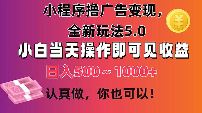 （11293期）小程序撸广告变现，全新玩法5.0，小白当天操作即可上手，日收益 500~1000+-777网创网