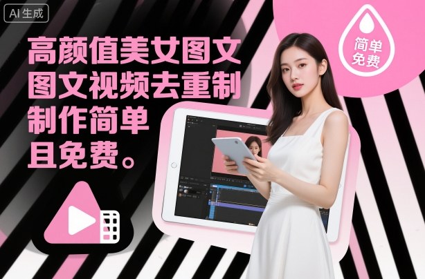 高颜值美女图文视频去重制作教学，制作简单且免费-777网创网
