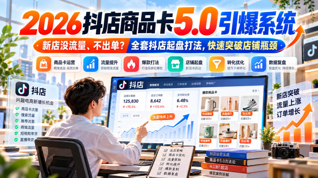 2026抖店商品卡5.0引爆店铺流量,新店没流量、不出单?全套抖店起盘打法,快速突破店铺瓶颈-777网创网