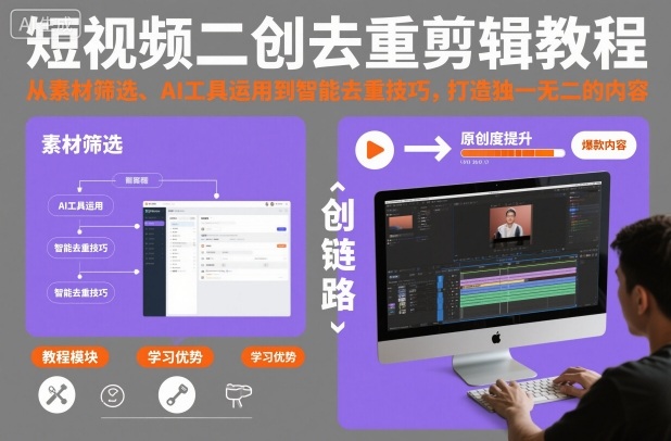 短视频二创去重剪辑教程,从素材筛选、AI工具运用到智能去重技巧,打造独一无二的内容-777网创网