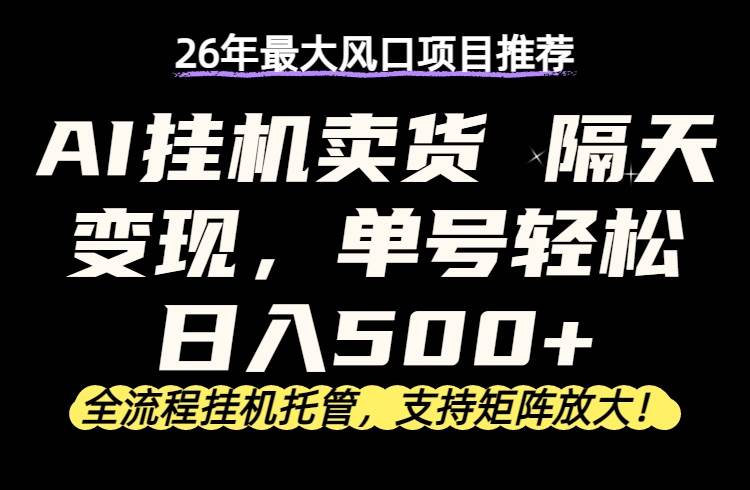 （17933期）26年最新AI挂机卖货，隔天出收益，单账号轻松日入500+-777网创网