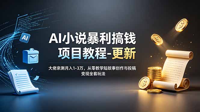 AI小说暴利搞钱项目教程-更新，大佬亲测月入1-3万，从零教学短故事创作与投稿变现全套玩法-777网创网
