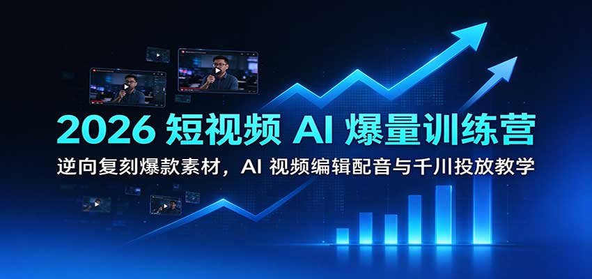 2026短视频AI爆量训练营:逆向复刻爆款素材,AI视频编辑配音与千川投放教学-777网创网
