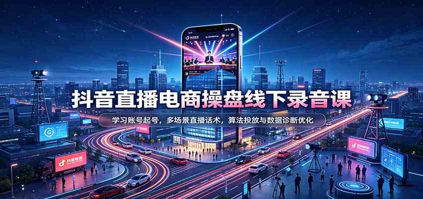 抖音直播电商操盘线下录音课:学习账号起号,多场景直播话术,算法投放与数据诊断优化-777网创网