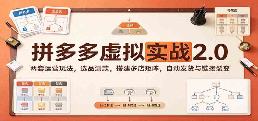 拼多多虚拟实战2.0:两套运营玩法,选品测款,搭建多店矩阵,自动发货与链接裂变-777网创网
