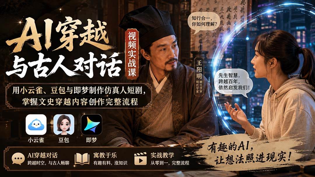 (20171期)AI穿越与古人对话视频实战课:用小云雀、豆包与即梦制作仿真人短剧,掌握文史穿越内容创作完整流程-777网创网