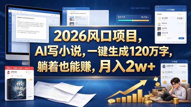 (20653期)2026 风口项目,AI 写小说,一键生成 120 万字,躺着也能赚,月入 2w +-777网创网