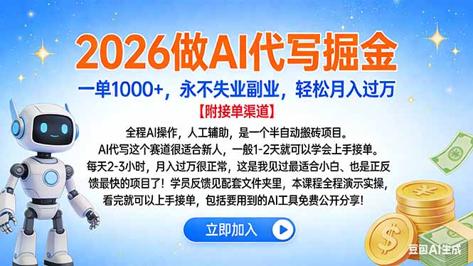 2026做AI代写掘金,一单1000+,永不失业副业,轻松月入过万-777网创网