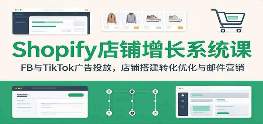 Shopify店铺增长系统课:FB与TikTok广告投放,店铺搭建转化优化与邮件营销-777网创网