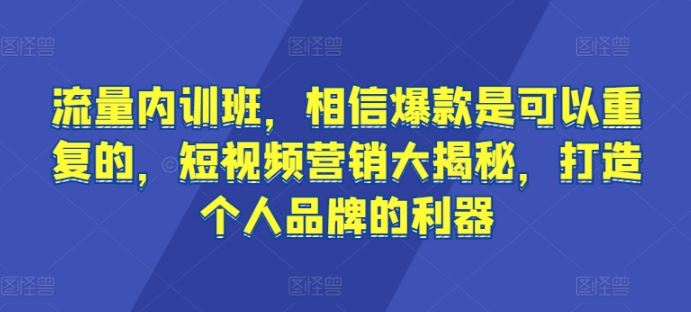 流量内训班,相信爆款是可以重复的,短视频营销大揭秘,打造个人品牌的利器-777网创网