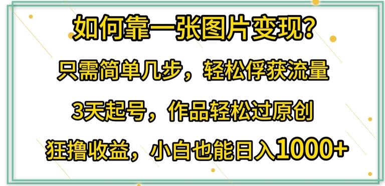 如何靠一张图片变现?只需简单几步,轻松俘获流量,3天起号,作品轻松过原创【揭秘】