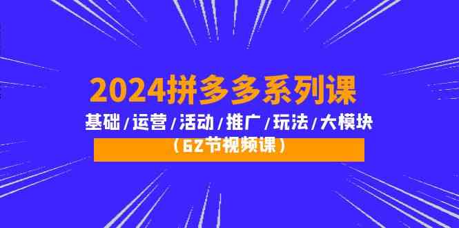 （10019期）2024拼多多系列课：基础/运营/活动/推广/玩法/大模块（62节视频课）-777网创网